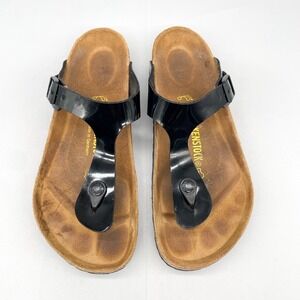 Birkenstock Womens 39 8 Gizeh Sandals Shoes Black Briko Flor Thong Slip On Flats